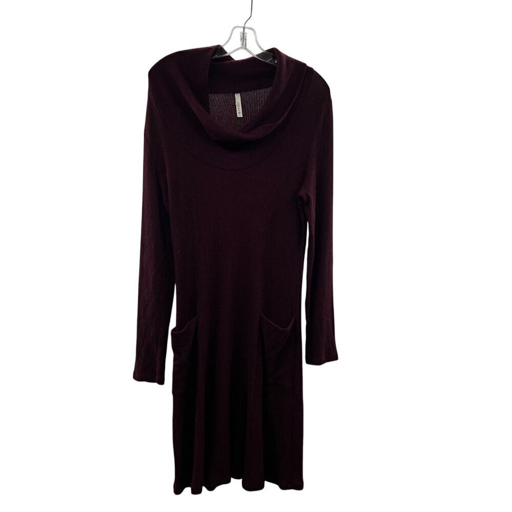 Gilli Women's Cowl Neck Sweater Dress Long Sleeve Wine Size Large Pockets